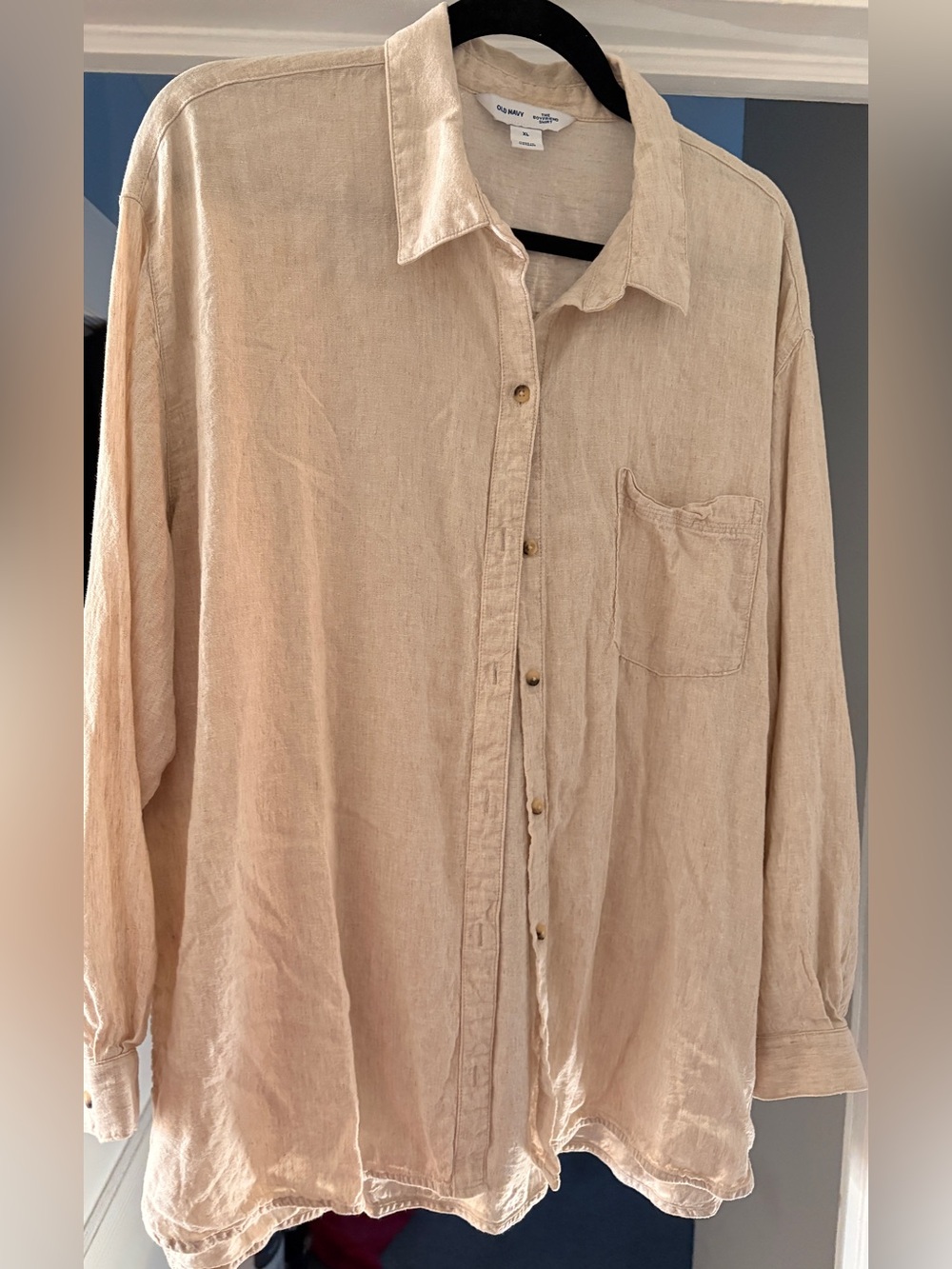 Old Navy Beige Button-Down boyfriend Linen Shirt